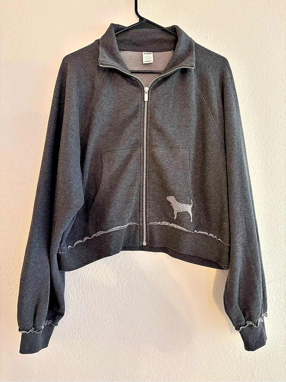 PINK Women's Dark Grey Zip Jacket Size Medium